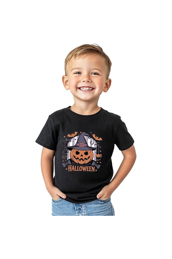 Toddler Boys Halloween Pumpkin T-Shirt Short Sleeve Graphic Tee Soft Crew Neck Tshirt