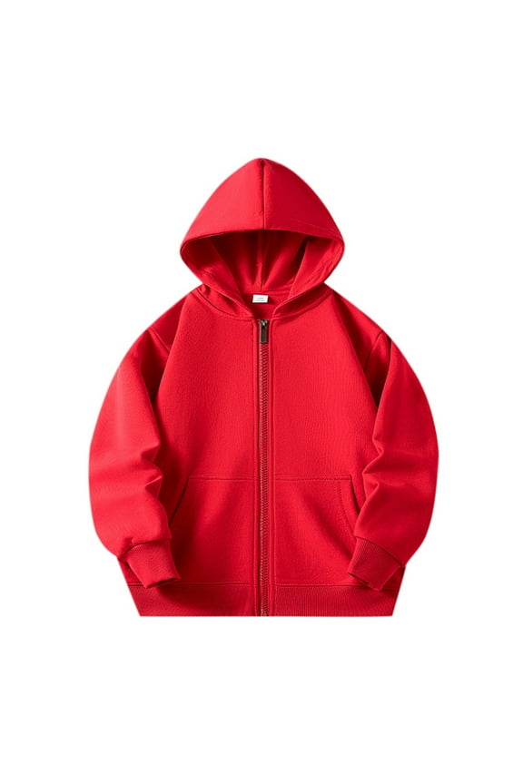 Toddler Boys Hoodie Jacket Solid Color Zipper Kangaroo Pocket Hooded Sweatshirts Children Unisex Soft Coat Top