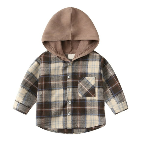 Byoo Toddler Boys Jackets Plaid Prints Button Down Hooded Long Sleeve Tops Casual Holiday Outerwear Coat