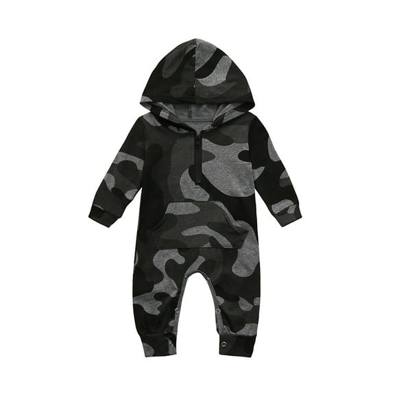 Byoo Toddler Boys Outfits Camouflage Print Long Sleeve Hooded Romper Baby Outfits 1PCS Soft Cozy Clothing Set