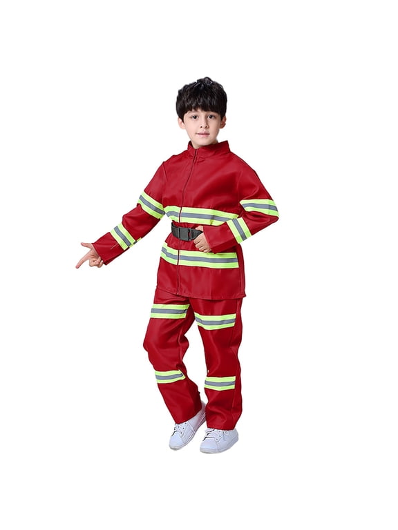 Toddler Boys Outfits Fireman Children Role Playing Colorblock Full Zip Coat Pants Clothes Set School Casual Set