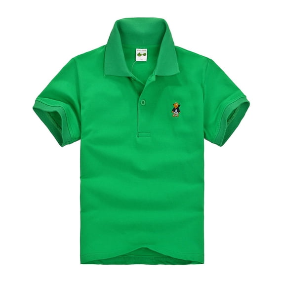 Byoo Toddler Boys Solid Short Sleeve Polo Shirt with Cute Embroidered Character Casual Everyday Top