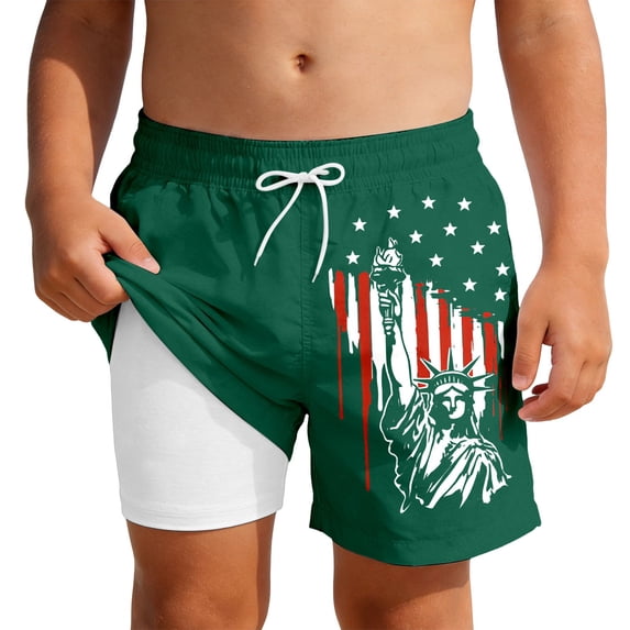 Byoo Toddler Boys Statue of Liberty Graphic Shorts 4th of July Quick-Dry Compression Liner Shorts Trunks