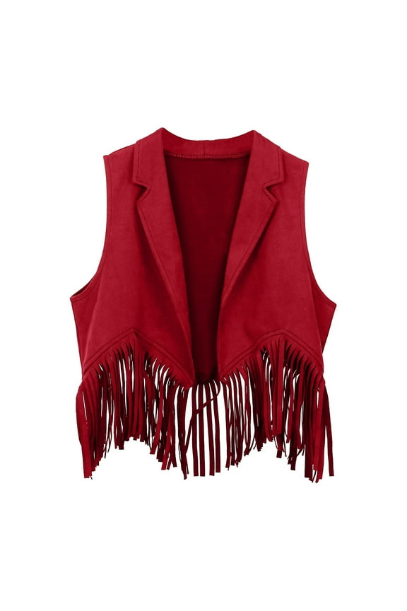 Toddler Boys Suede Fringe Western Vest Jacket Lapel Open Front Cropped Boho Cow Boy Woven Vest Soft Durable Retro Western Rodeo Top