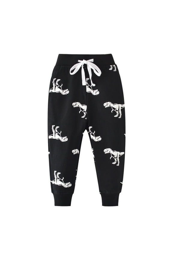 Toddler Boys Sweatpants Cartoon Dinosaur Painted High Rise Elastic Band Drawstring Jogger Trousers Sport Pants