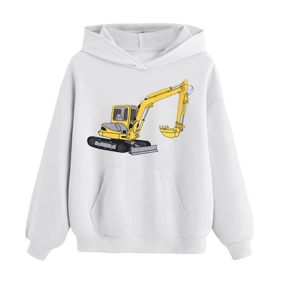Byoo Toddler Boys Sweatshirts Excavator Graphic Full Sleeve Pullover Hooded Tops Tee Classic Soft Sweatshirt for Kid