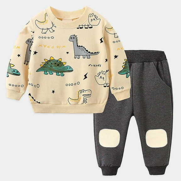 Byoo Toddler Boys Tracksuit Casual Long Sleeve Dinosaur Print Sweatshirt Sweatpants Set