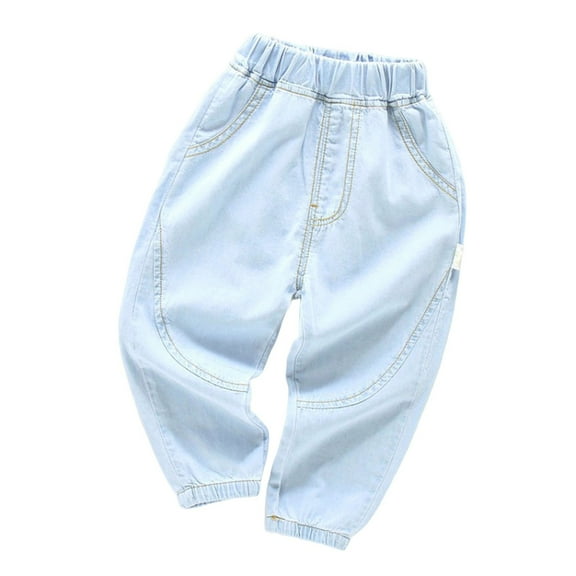 Byoo Toddler Boys Washed Jeans Casual Solid Elastic Smocked Waist Denim Pants Comfortable Daily Husky Trousers