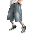 thumbnail image 1 of Byoo Toddler Boys' Wide Leg Denim Shorts Loose Fit Kids Casual Streetwear Daily Bottoms,Blue, 1 of 8