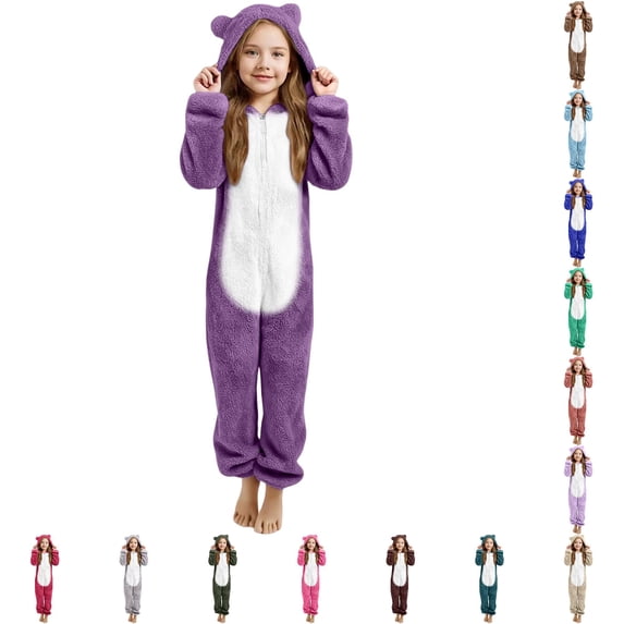 Byoo Toddler Girl Bear Onesie Pajamas Fuzzy Sherpa Hooded Bear Ears Zip Up Jumpsuit Halloween Sleepwear