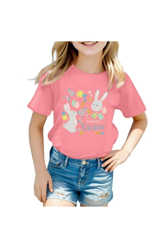 Toddler Girl Easter T Shirt Lightweight Cute Short Sleeve Pullover Top for Child Relaxed Fit T-Shirt, Sizes4-5Y