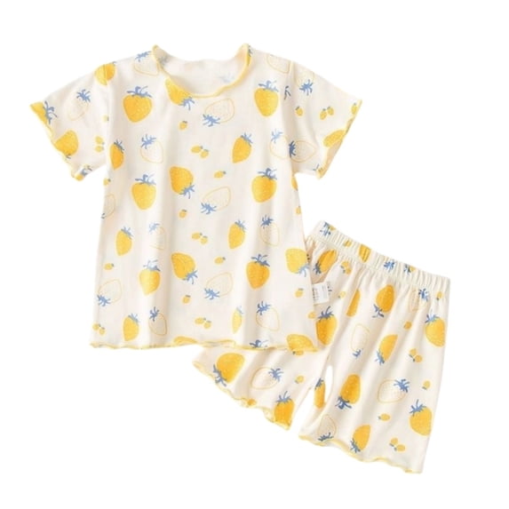 Byoo Toddler Girl Floral Print Homewear Outfit Set Short Sleeve Ruffle Trim Top Shorts Sleepwear Set Soft Comfy Cozy Loungewear