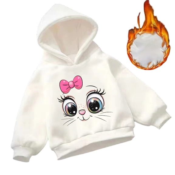 Byoo Toddler Girl Hoodie Oversized Cartoon Cat Printed Long Sleeved Hooded Top Casual Pullover Sweatshirt Outerwear