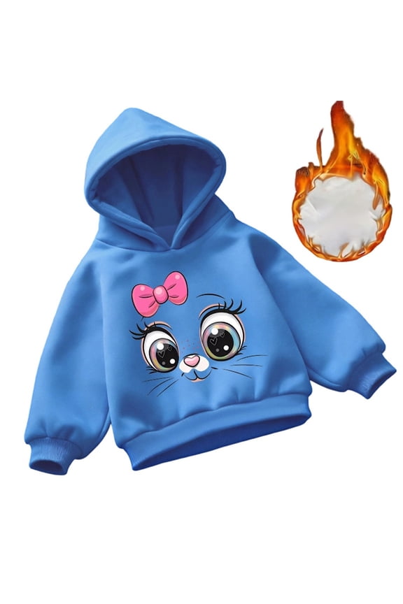 Toddler Girl Hoodie Oversized Cartoon Cat Printed Long Sleeved Hooded Top Casual Pullover Sweatshirt Outerwear