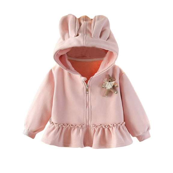 Byoo Toddler Girl Hoodie Solid Cute Ruffles Hooded Full Zip Long Sleeve Jacket Outerwear Windbreaker Comfortable Kid Sweatshirt