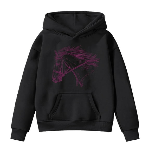 Byoo Toddler Girl Horse Print Hoodies Sweatershirts Oversize Long Sleeve Pullover Sweatshirt Soft Clothes for Kids,4-5T