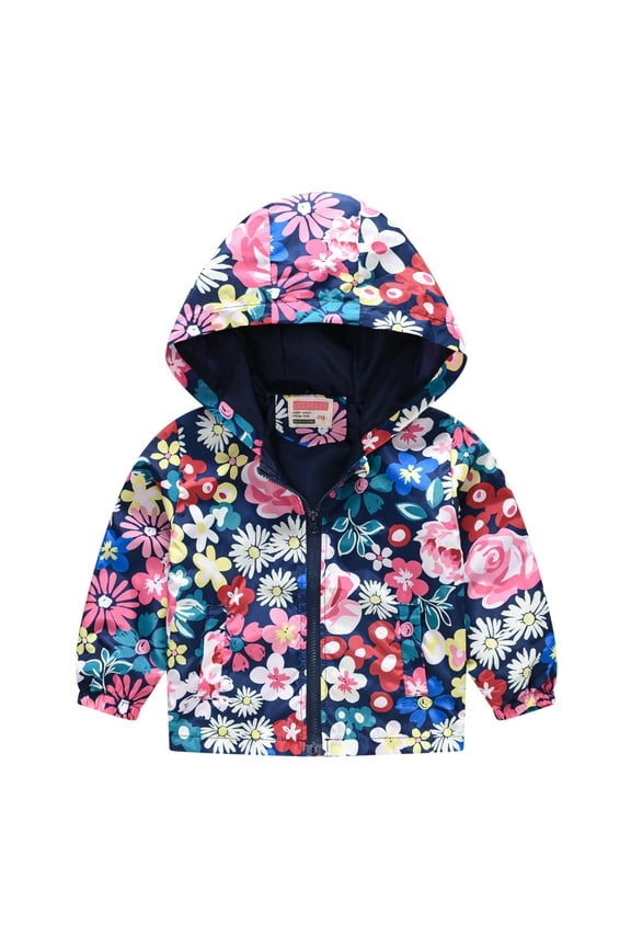 Toddler Girl Jacket Windproof Print Zipper Hooded Jacket for Child Soft Windbreakers Kids Jacket