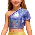 thumbnail image 1 of Byoo Toddler Girl Metallic One Shoulder Crop Top Short Sleeve Asymmetrical Neck Casual Tee Shirts Soft Breathable Shiny Party Blouse Shirts, 1 of 4
