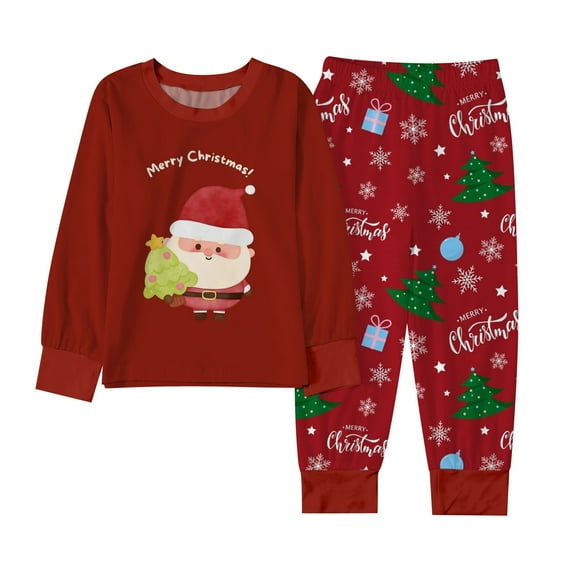 Byoo Toddler Girl Outfit Set Christmas Santa Graphic Full Sleeve Pullover Shirt Pants Homewear Cozy Xmas Sleepwear for Kids