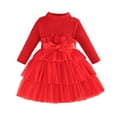 thumbnail image 1 of Byoo Toddler Girl Rib Knit Tiered Tulle Sweater Dress Solid Full Sleeve Bow Waist Party Dress Baby Comfy Dresses,Red, 1 of 9