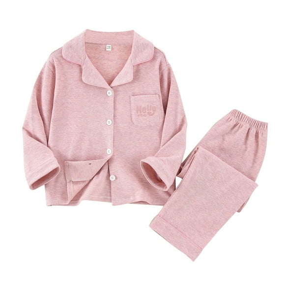 Byoo Toddler Girl Solid Homewear Outfits Set Button Down Lapel Collar Long Sleeve Shirt Pants Kids Clothes Set Soft Nightwear Set