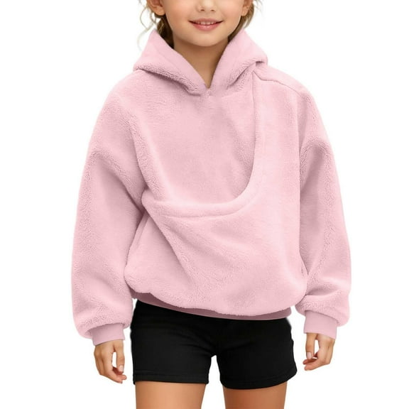 Byoo Toddler Girl Solid Hoodie Puppies Cats Shoulder Straps Pockets Long Sleeve Hooded Sweatshirts Soft Casual Top