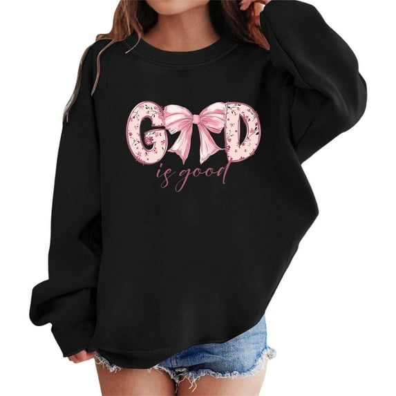 Byoo Toddler Girl Sweatshirt Letter Graphic Round Neck Full Sleeve Pullover Top Comfortable Relaxed Fit Clothes for Children