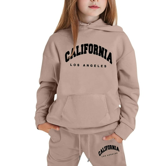 Byoo Toddler Girl Sweatsuit Set 2PCS Letter Print Hooded Sweatshirt Jogger Active Outfit Set Stylish Comfortable Tracksuit Set,Khaki