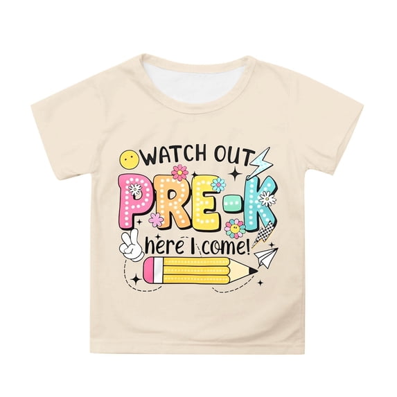Byoo Toddler Girl T Shirt Pre-K First Day of School Watch Out Pre-K Here I Come Short Sleeve T-Shirt