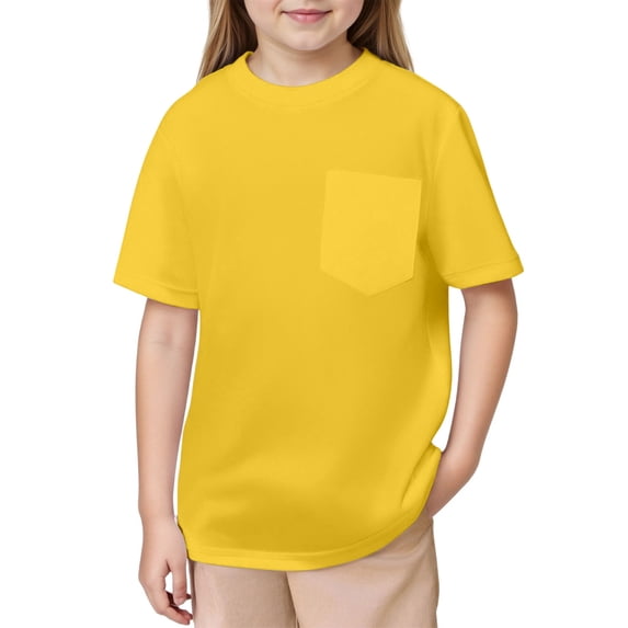Byoo Toddler Girl's Basic Solid T Shirt Pocket Soft Crew Neck Short Sleeve Summer Tshirt Breathable Comfy Tee Shirts