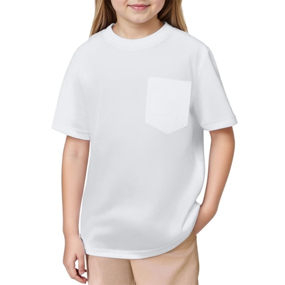 Byoo Toddler Girl's Basic Solid T Shirt Pocket Soft Crew Neck Short Sleeve Summer Tshirt Breathable Comfy Tee Shirts