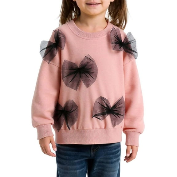 Byoo Toddler Girl's Bow Sweatshirt Crew Neck Long Sleeve Pullover Top Fall Casual Sweatshirt