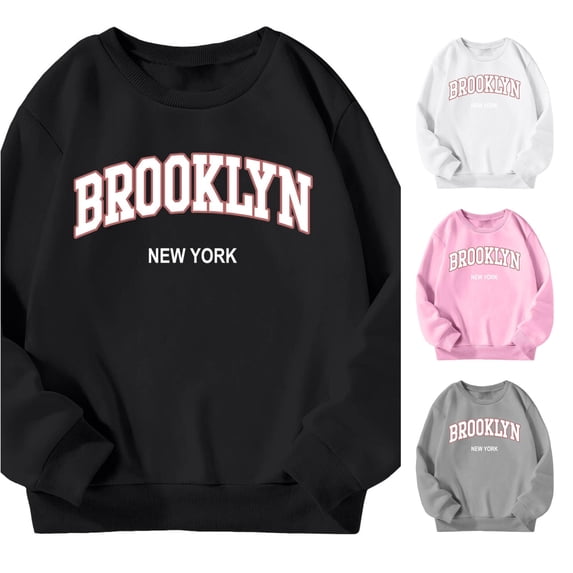 Byoo Toddler Girl's Brooklyn City Sweatshirt Crewneck Long Sleeve Sweatshirts Casual Daily Pullover Tops,Black