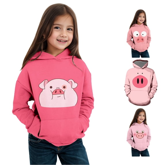 Byoo Toddler Girl's Cartoon Pig Print Hoodie Long Sleeve Casual Hooded Sweatshirt Soft Cute Hoody Top,Hot Pink