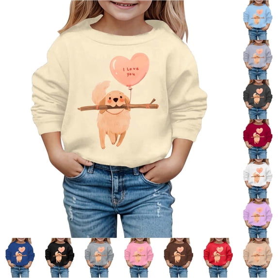 Byoo Toddler Girl's Cute Sweatshirt Long Sleeve Golden Retriever Puppy Graphic Pullover Play Casual Crewneck Top,Beige