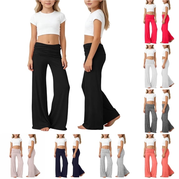 Byoo Toddler Girl's Drawstring Wide Leg Pants Solid Casual Pants Daily Bottoms,Black
