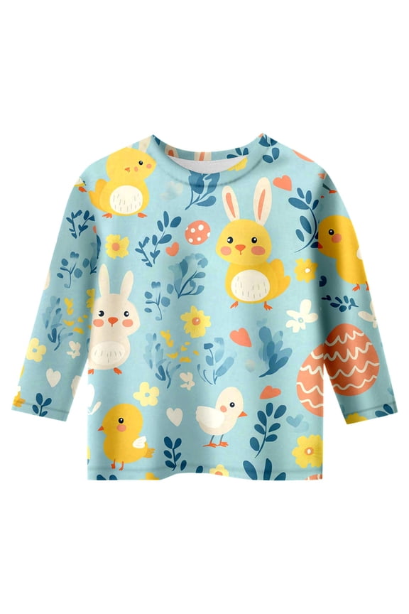 Toddler Girl's Easter Bunny Graphic T-Shirt Soft 3/4 Sleeve Bunny Printed Pullover Top Kids Relaxed Fit Shirt for Kids ，3-4 T