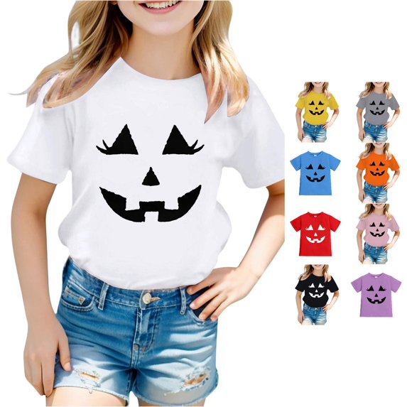 Byoo Toddler Girl's Fun T‑Shirt Halloween Pumpkin Jack‑O‑Lantern Graphic Short‑Sleeve Tees Summer Shirts