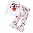 thumbnail image 1 of Byoo Toddler Girl's Halloween Pumpkin Ghost All Over Print Tracksuit Set Long Sleeve Crew Neck Tops Daily Flared Pants,White, 1 of 8