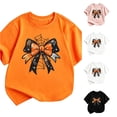 thumbnail image 1 of Byoo Toddler Girl's Halloween Short‑Sleeve T‑Shirt Spiderweb Bow Graphic Print Fall Tee Shirt, 1 of 4