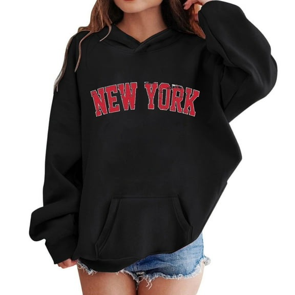 Byoo Toddler Girl's New York Printed Hoodie Kids Sports Long Sleeve Hooded Sweatshirt Top