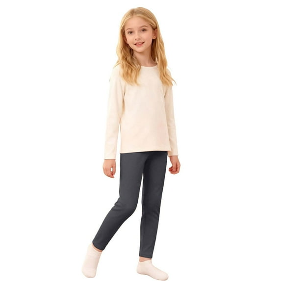 Byoo Toddler Girl's Solid Leggings Lightweight Elastic Waist High Rise Tights Trousers Kids Soft Daily Pull-On Tights Pants,Dark Gray