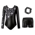 thumbnail image 1 of Byoo Toddler Girl's Star Print Gymnastics Outfit Set Long Sleeve Leotard Shirt Shorts Set Stretchy Lightweight Sporty Clothes Set for Kids, 1 of 2