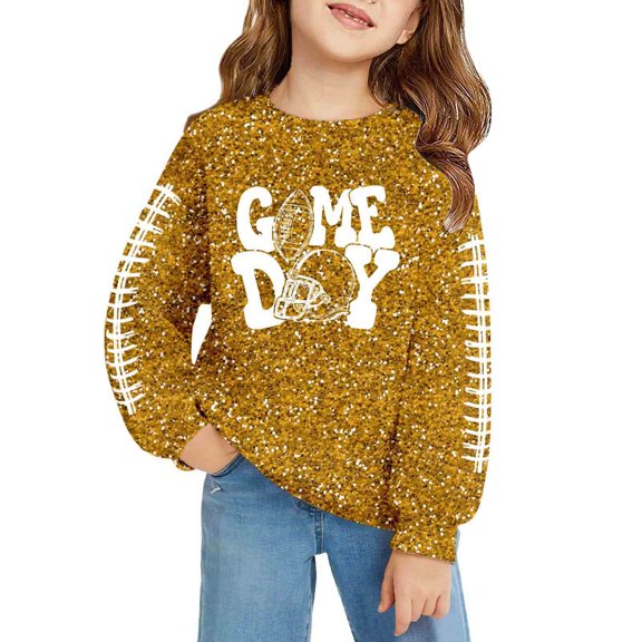 Byoo Toddler Girl's Sweatshirt Fall Glitter Football Print Long Sleeve Casual Pullover Top