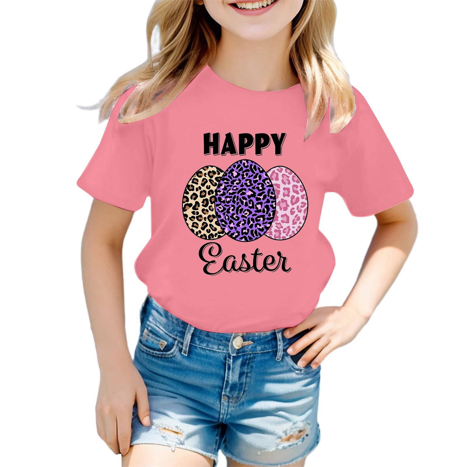Byoo Toddler Girl's Tee Soft Easter Egg Printing Crew Neck Short ...
