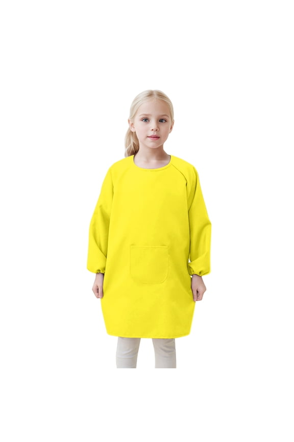 Toddler Girl's Waterproof Art Smock Solid Color Long-Sleeve Front Pocket Kids Smock