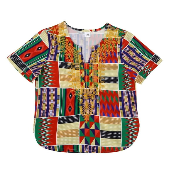 Byoo Toddler Girls African Dashiki Blouse Tribal Print V-Neck Lightweight Top Breathable Vacation Wear Shirt for Kids
