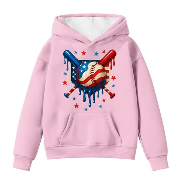 Byoo Toddler Girls Baseball Print Hoodie Graphic Casual Active Comfy Hooded Sweatshirt