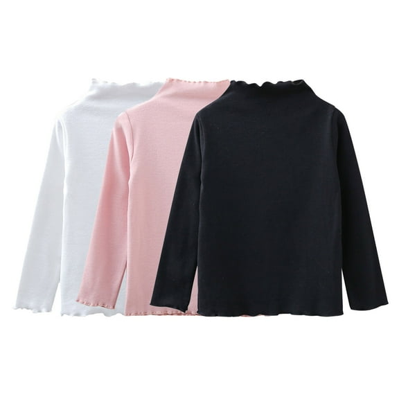 Byoo Toddler Girls Basic T Shirt Solid Lettuce Trim Turtleneck Long Sleeve Shirt Soft Casual Daily Tee Top
