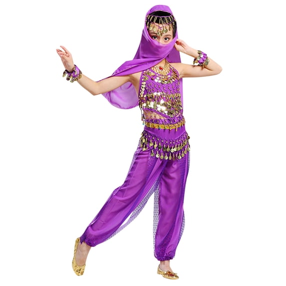 Byoo Toddler Girls Belly Dance Set Shiny Halter Top Mesh Pants Lightweight Clothing Set Summer Soft Children Outfits